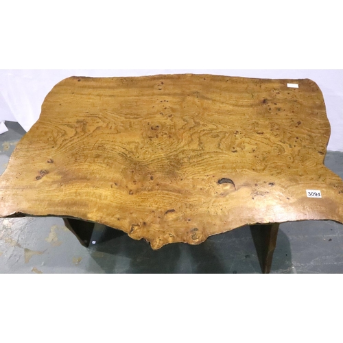 3094 - Burr walnut slab coffee table, 90 x 60 cm. Not available for in-house P&P, contact Paul O'Hea at Mai... 