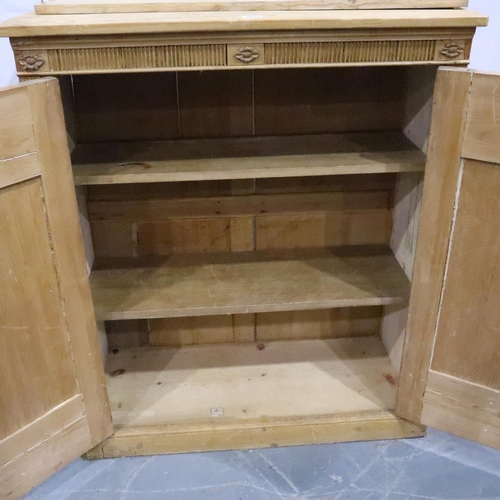 3096 - A 19th century two door pine cupboard with two adjustable shelves, 96 x 41 x 114 cm H. Not available... 