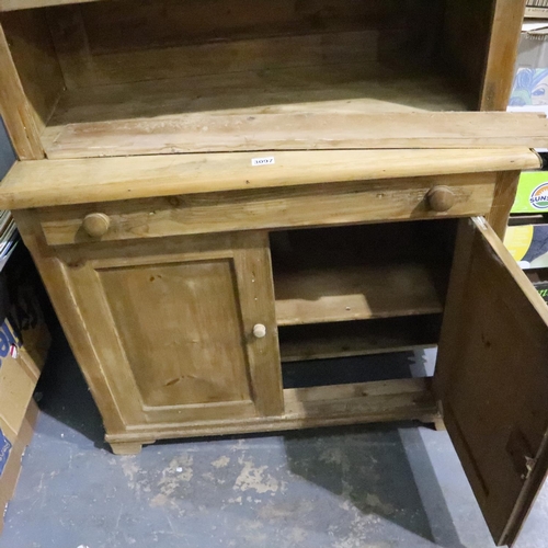 3097 - A Victorian distressed pine kitchen dresser with two glazed doors and two cupboard doors, 95 x 51 x ... 