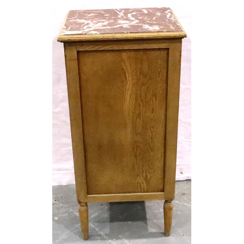 3098 - A late 19th century French oak pot cupboard with rouge marble inset top and single door cupboard, 38... 