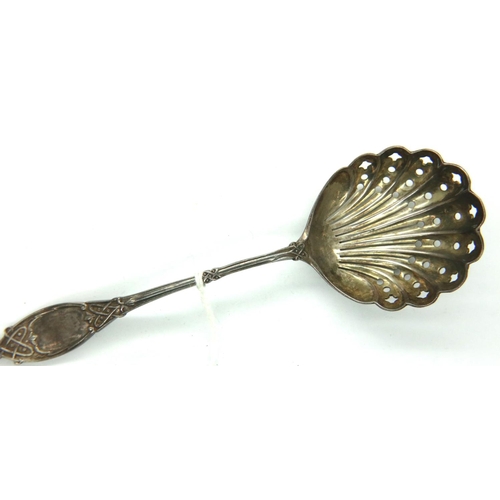 181 - Hallmarked silver sugar sifting spoon, L: 12 cm, 16g. P&P Group 1 (£14+VAT for the first lot and £1+... 