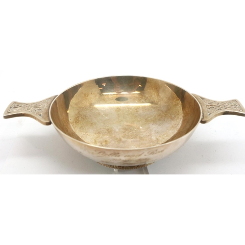 182 - Scottish white metal quaich bowl, H: 16 cm. P&P Group 2 (£18+VAT for the first lot and £3+VAT for su... 