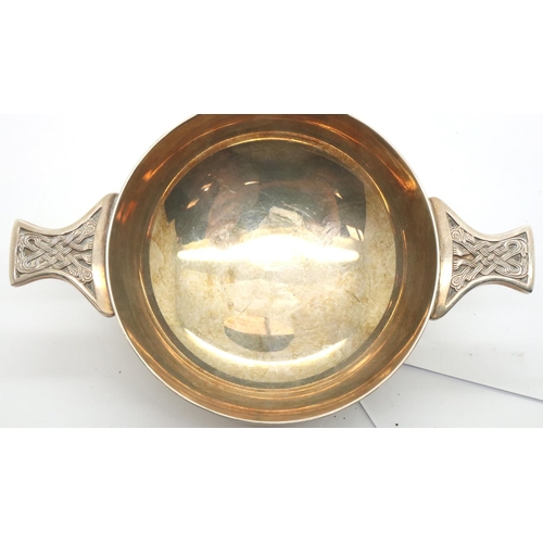 182 - Scottish white metal quaich bowl, H: 16 cm. P&P Group 2 (£18+VAT for the first lot and £3+VAT for su... 