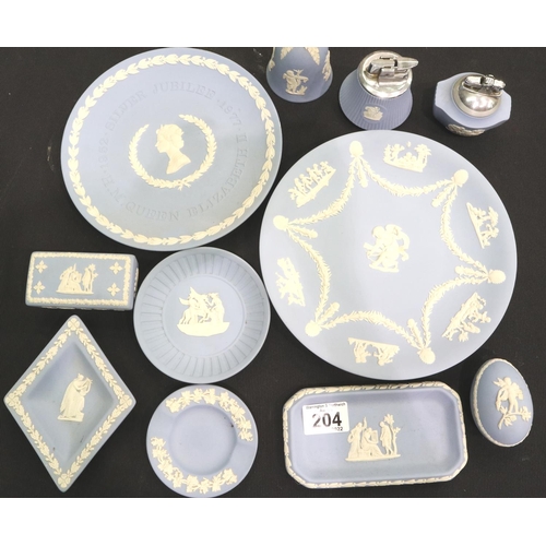 204 - Eleven items of Wedgwood jasperware powder blue, including two table lighters. P&P Group 2 (£18+VAT ... 