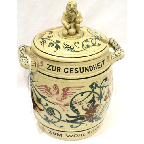 208 - German Rumtopf with dwarves and inscription, H: 23 cm. P&P Group 2 (£18+VAT for the first lot and £3... 