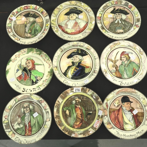 216 - Nine Royal Doulton plates, The Professionals series including The Bookworm. No cracks, chips or visi... 