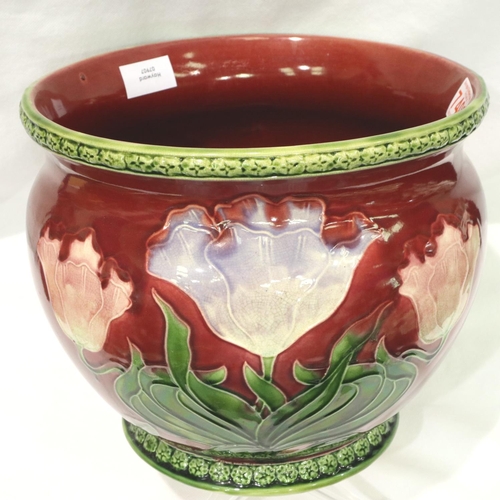 221 - Victorian Majolica Art Nouveau jardiniere, H: 22 cm. P&P Group 3 (£25+VAT for the first lot and £5+V... 