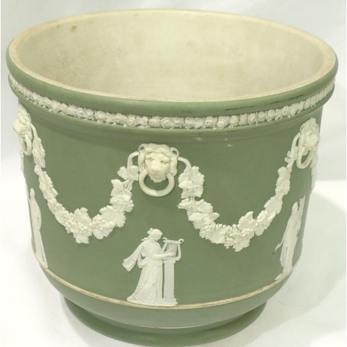 222 - Wedgwood green jasperware plant pot, H: 18 cm. P&P Group 2 (£18+VAT for the first lot and £3+VAT for... 