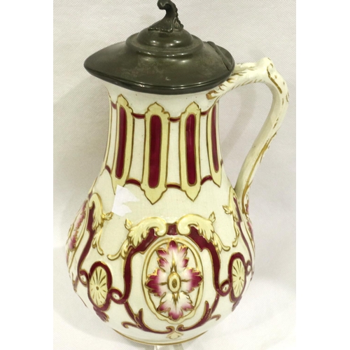 235 - William Browning Donatello pattern Victorian lidded jug with registration diamond, H: 24 cm. Crazing... 