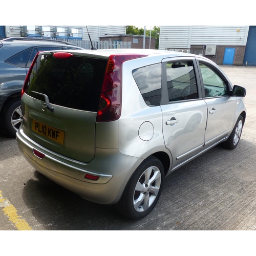 1D - Nissan Note hatchback, 2010 plate PL10 KWF, automatic, silver, 71,849 miles, 1.6L petrol. 10%+VAT BU... 