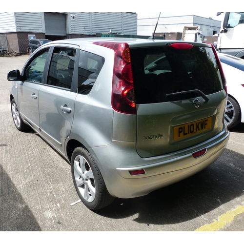 1D - Nissan Note hatchback, 2010 plate PL10 KWF, automatic, silver, 71,849 miles, 1.6L petrol. 10%+VAT BU... 