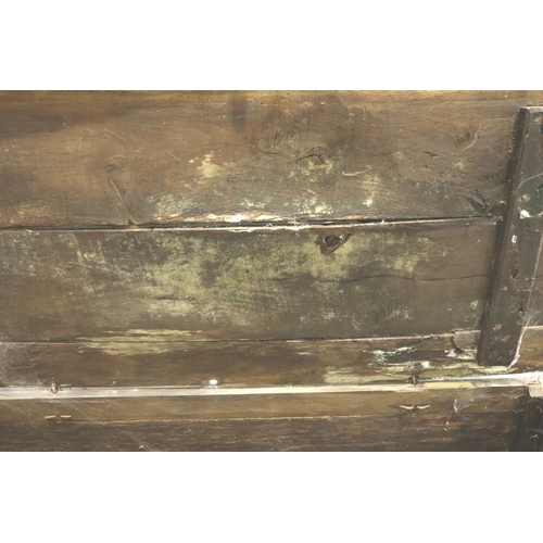 3101 - An 18th century distressed oak chest, for restoration, 143 x 60 x 72 cm H. Not available for in-hous... 