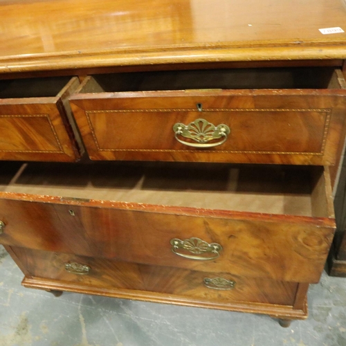 3105 - An Edwardian inlaid walnut chest of two short above three long drawers. Not available for in-house P... 