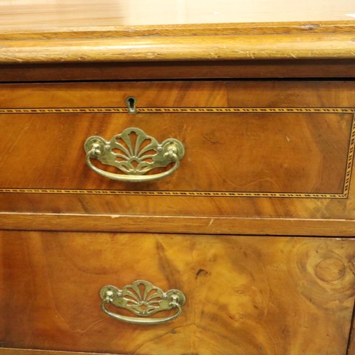 3105 - An Edwardian inlaid walnut chest of two short above three long drawers. Not available for in-house P... 