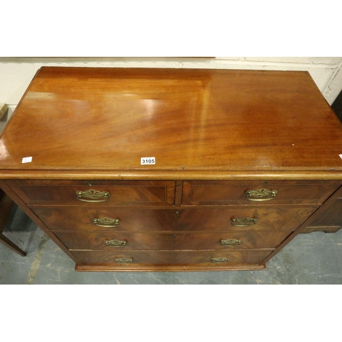 3105 - An Edwardian inlaid walnut chest of two short above three long drawers. Not available for in-house P... 