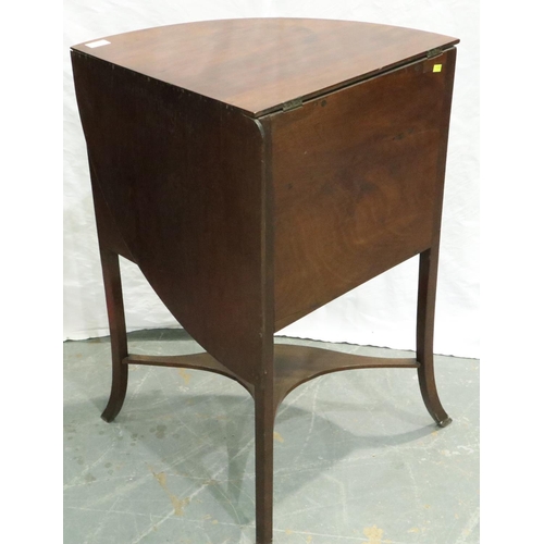 3108 - An Edwardian inlaid mahogany corner washstand, metamorphic top with single door below, W: 64 cm, H: ... 