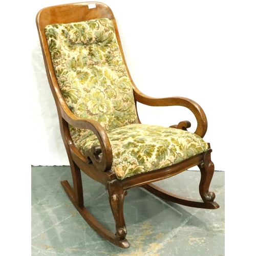 3114 - A Victorian salon rocker, walnut framed with floral upholstery. Not available for in-house P&P, cont... 