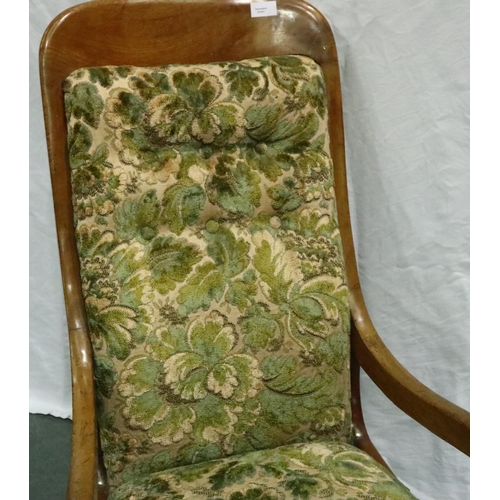 3114 - A Victorian salon rocker, walnut framed with floral upholstery. Not available for in-house P&P, cont... 