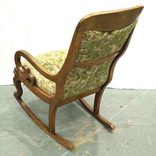 3114 - A Victorian salon rocker, walnut framed with floral upholstery. Not available for in-house P&P, cont... 