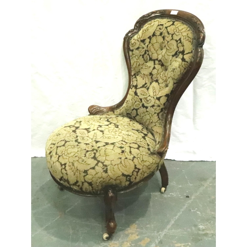 3115 - A 19th century walnut framed parlour chair with scrolling supports and buttoned upholstery. Not avai... 