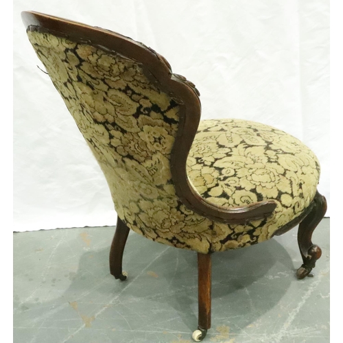 3115 - A 19th century walnut framed parlour chair with scrolling supports and buttoned upholstery. Not avai... 