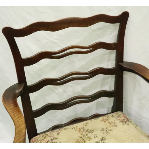 3120 - A George III walnut framed elbow chair with laddered back and drop in seat. Not available for in-hou... 