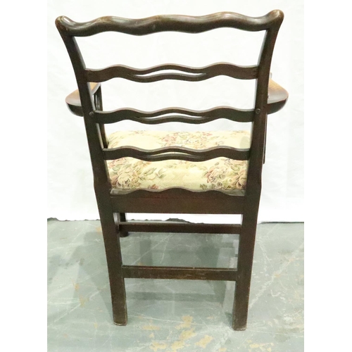 3120 - A George III walnut framed elbow chair with laddered back and drop in seat. Not available for in-hou... 