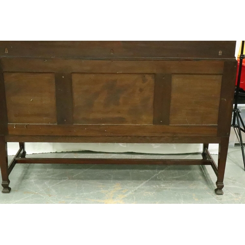 3123 - Large stained oak sideboard with two end cupboards and two central drawers, L: 180 cm. Not available... 