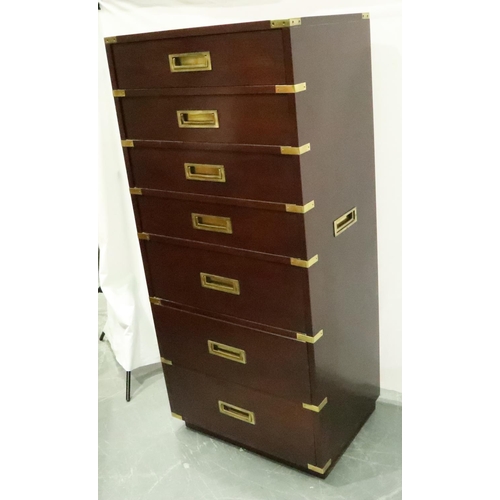 3133 - Gibbard reproduction mahogany Campaign style chest of seven drawers with brass inlaid corners and in... 