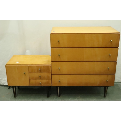 3136 - Beech effect chest of four long drawers, with a similar chest with drawers and cupboard. Not availab... 