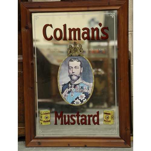 3147 - A reproduction Colmans Mustard advertising mirror, overall 94 x 69 cm. Not available for in-house P&... 