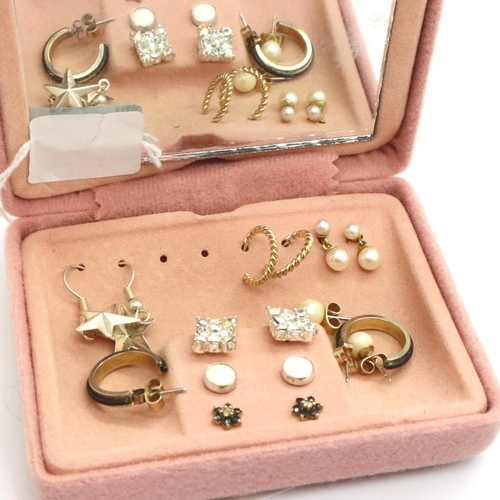 89 - Eight pairs of earrings including gold hoops, gold diamond/sapphire and opals. P&P Group 1 (£14+VAT ... 