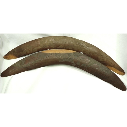 110 - Two carved Australian boomerangs. P&P Group 2 (£18+VAT for the first lot and £3+VAT for subsequent l... 