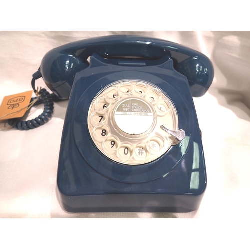 1018 - Azure blue 1960/1970s style rotary telephone, compatible with modern telephone banking and any stand... 