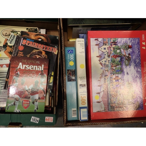 1034 - Mixed jigsaws and soccer books. Not available for in-house P&P, contact Paul O'Hea at Mailboxes on 0... 