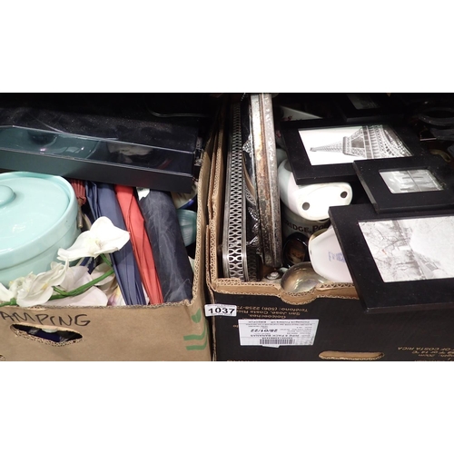 1037 - Two boxes of mixed items including ceramics. Not available for in-house P&P, contact Paul O'Hea at M... 