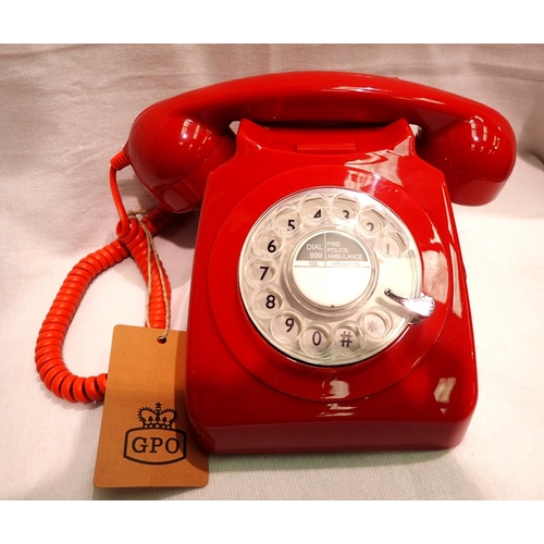 1042 - Red 1960/1970s style rotary telephone, compatible with modern telephone banking and any standard ana... 