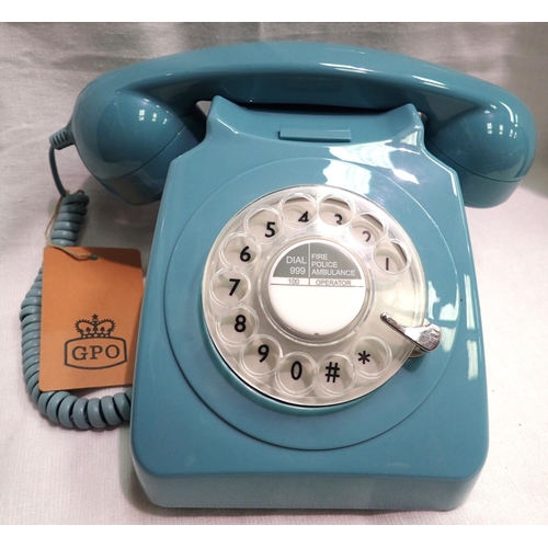 1054 - Blue 1960/1970s style rotary telephone, compatible with modern telephone banking and any standard an... 