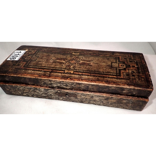 1108 - Antique wooden glove box, L: 25 cm. P&P Group 1 (£14+VAT for the first lot and £1+VAT for subsequent... 