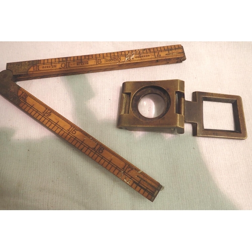 1111 - Rabone wooden folding ruler and vintage folding magnifying glass. P&P Group 1 (£14+VAT for the first... 