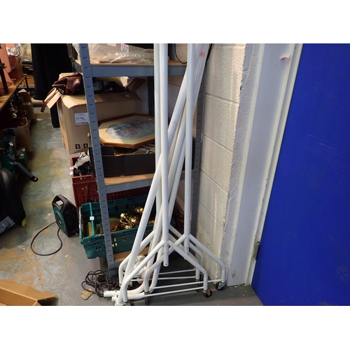 1993 - Two white metal flat pack clothing rails. Not available for in-house P&P, contact Paul O'Hea at Mail... 