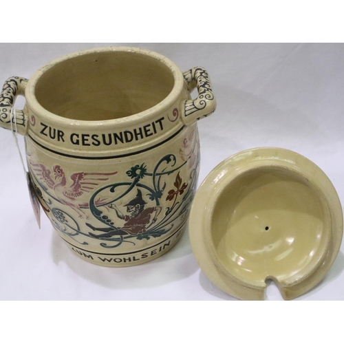 208 - German Rumtopf with dwarves and inscription, H: 23 cm. P&P Group 2 (£18+VAT for the first lot and £3... 