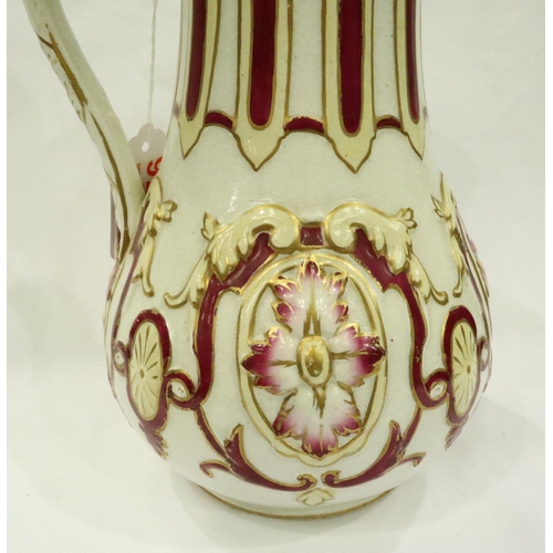 235 - William Browning Donatello pattern Victorian lidded jug with registration diamond, H: 24 cm. Crazing... 