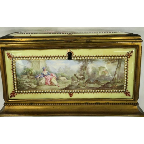 237 - Regency enamel on copper jewellery casket, L: 21 cm. P&P Group 2 (£18+VAT for the first lot and £3+V... 