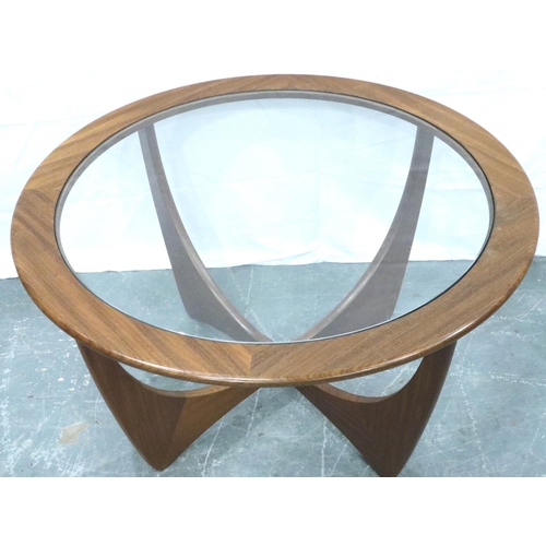 3104 - Teak circular glass top coffee table, D: 84 cm, H: 45 cm. Not available for in-house P&P, contact Pa... 