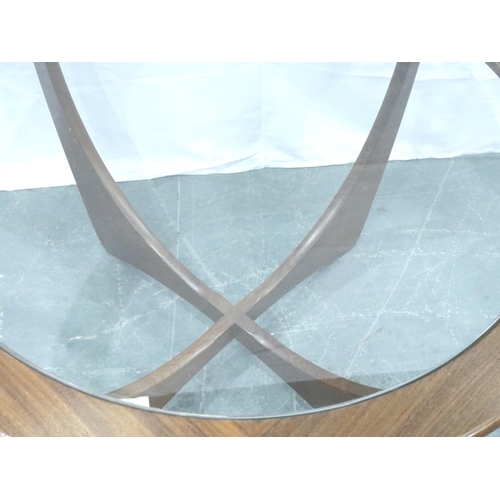 3104 - Teak circular glass top coffee table, D: 84 cm, H: 45 cm. Not available for in-house P&P, contact Pa... 