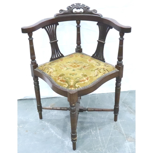 3108 - An Edwardian mahogany corner chair with studded upholstery. Not available for in-house P&P, contact ... 