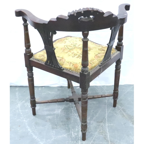 3108 - An Edwardian mahogany corner chair with studded upholstery. Not available for in-house P&P, contact ... 