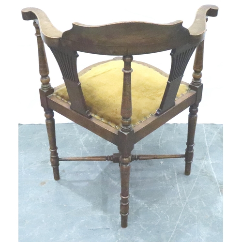 3115 - Edwardian inlaid corner chair with upholstered seat. Not available for in-house P&P, contact Paul O'... 