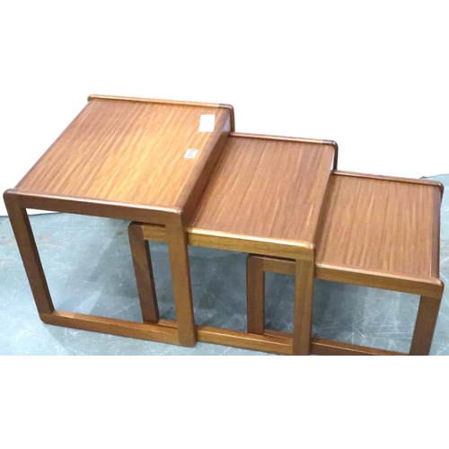 3119 - Sunelm 1970s teak nest of three graduating tables, largest 50 x 43 x 43 cm H. Not available for in-h... 